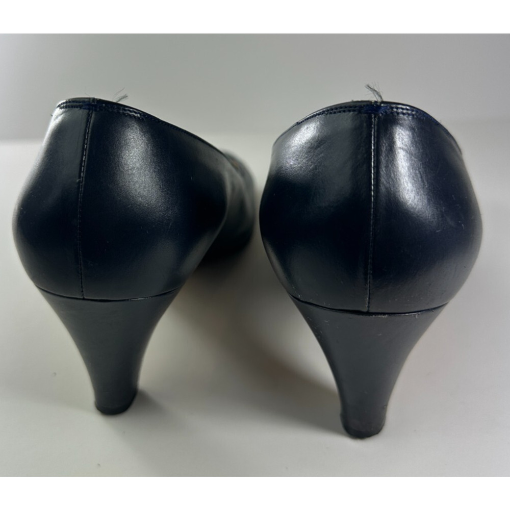 Salvatore Ferragamo Heels Black & Blue Pumps Leather Round Toe Shoe Size 9B 9 - Picture 13 of 16